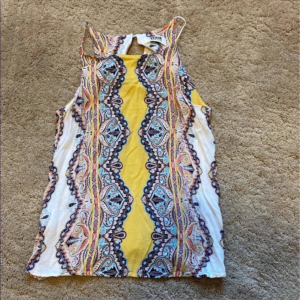 Verse yellow and white boho tank
